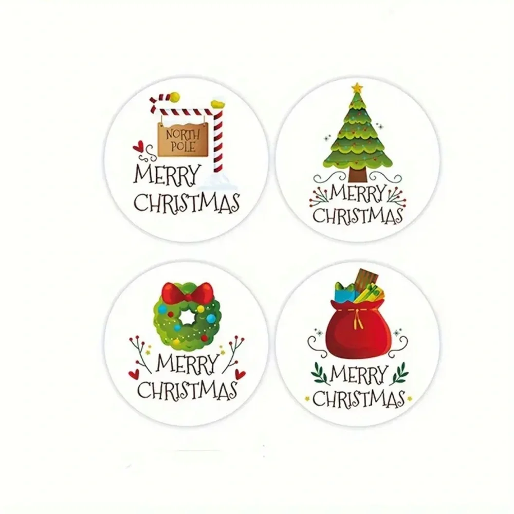 Merry Christmas Sticker Roll 500 Count 1 Inch Diameter Self Adhesive